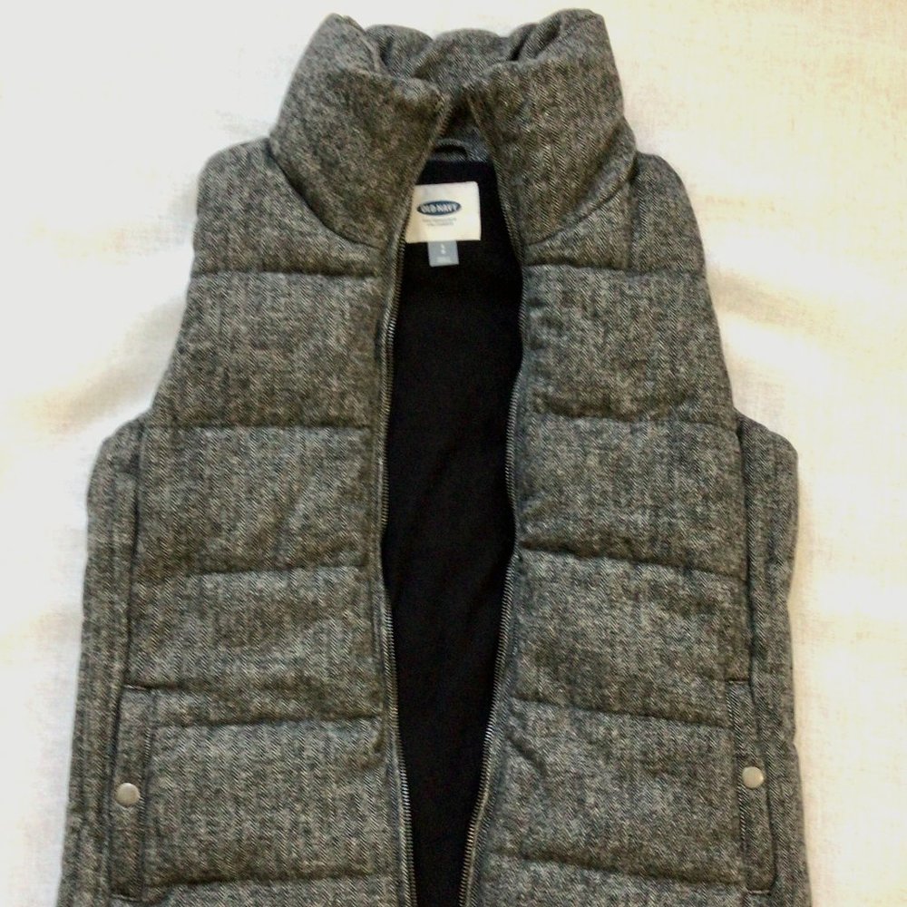 Old Navy Gray Puffer Vest Tweed S